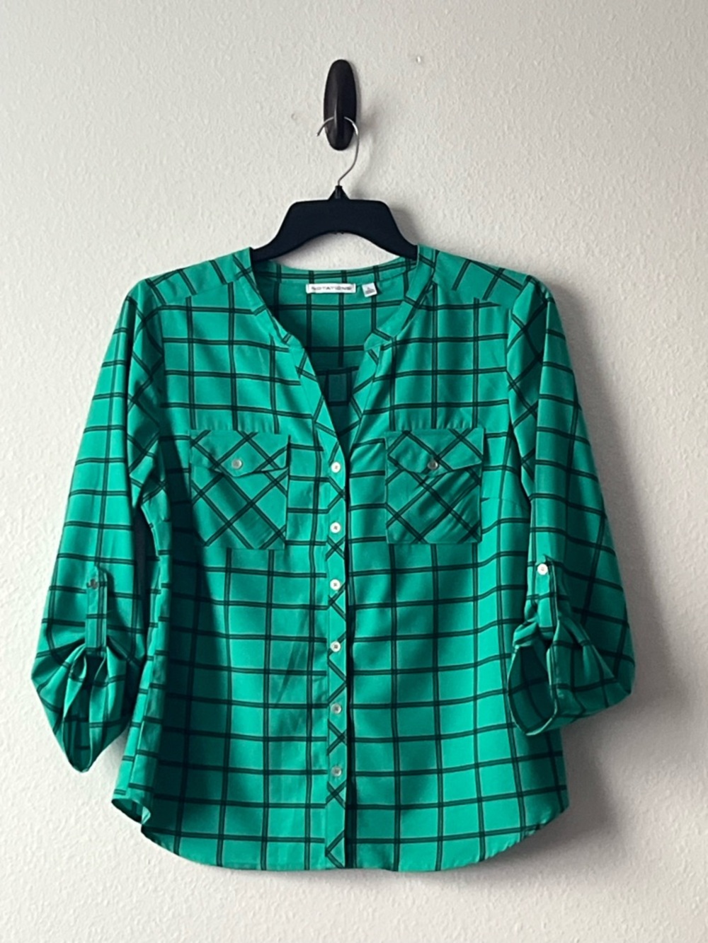 Notations Green Plaid Button-Front Shirt, Size L
